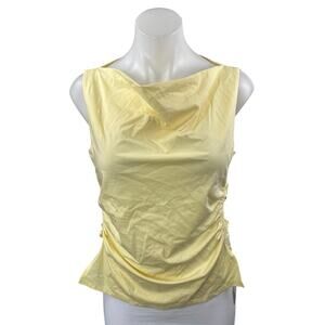 NEW Elodie Women's Yellow Sleeveless Cowl Neck Ruched Crop Tank Blouse Top Sz M